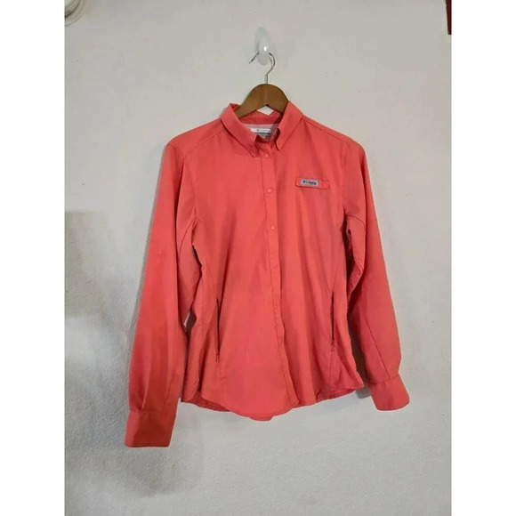 Columbia  PFG Tamiami Orange BUTTON DOWN Shirt LONG SLEEVE SIZE M Women's - Picture 1 of 16